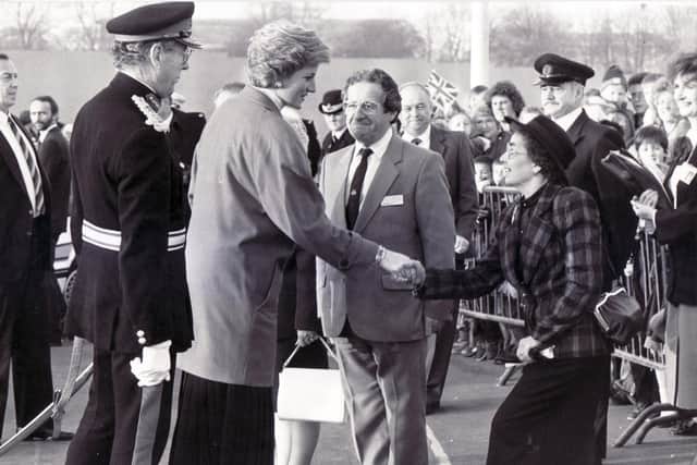 Princess Diana at Doncaster Dome - 29th November 1989
The Princess meets Mrs Lena Gallimore and Gordon Gallimore, Leader of Doncaster Council
