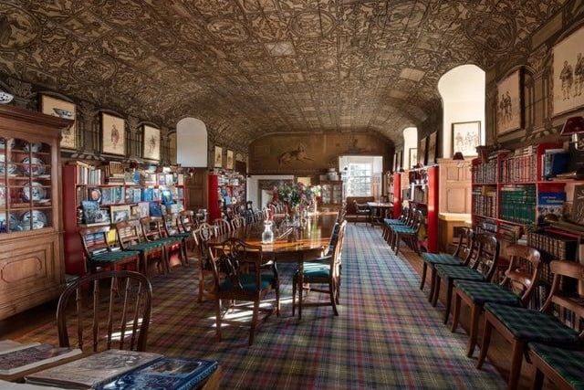 Painted the full length of the 50 foot long roof of the long gallery are the coats of arms of European royalty, Scottish noble families and imaginary nobles.