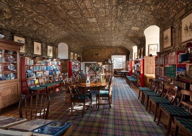 Painted the full length of the 50 foot long roof of the long gallery are the coats of arms of European royalty, Scottish noble families and imaginary nobles.