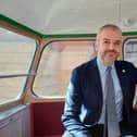 Mayor of South Yorkshire Oliver Coppard aboard a vintage Sheffield 1952 bus on the day that the South Yorkshire Combined Mayoral Authority decided to take buses back under public control, March 18, 2025. Picture: Julia Armstrong, LDRS