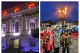 The Mansion House was illuminated in red, white and blue and beacons lit across Doncaster.