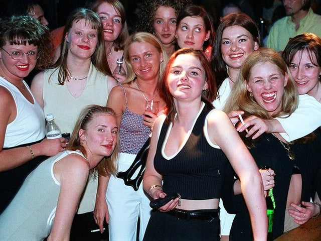 Enjoying a night out at the Karisma nightclub in April 1997
