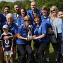 Sheila Edmunds, left, and Julie Chipchase, right, proudly hold the trophy following Doncaster Rovers Belles' FAWSL2 title triumph in 2018. Photo: Julian Barker