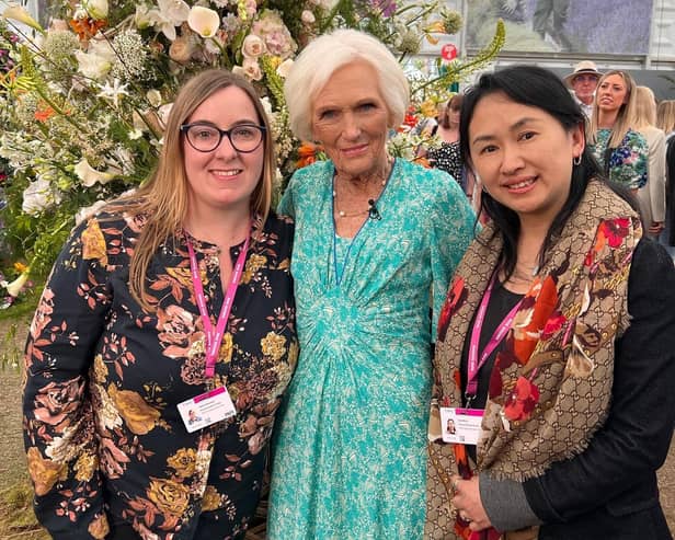 Acacia Creative Studio's Rachel Kennedy and Xue Wang with TV baker Mary Berry