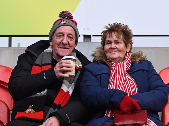 Doncaster Rovers fans before the game with Tranmere Rovers.