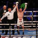 Maxi Hughes celebrates victory against Jovanni Straffon. Photo by George Wood/Getty Images