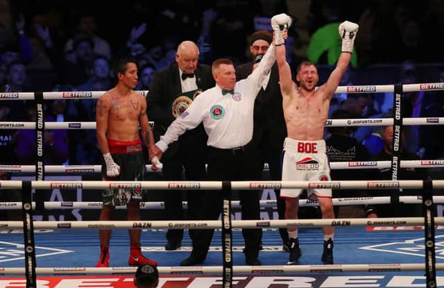 Maxi Hughes celebrates victory against Jovanni Straffon. Photo by George Wood/Getty Images