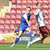 Trialist Louis Reed fires on goal for Rovers against Bradford City. Picture: Howard Roe/AHPIX