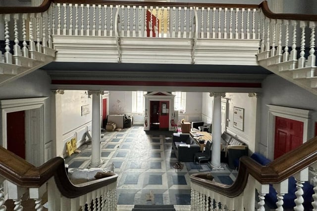 Looking down towards the entrance from the central staircase.