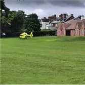 The air ambulance landed on Town Fields.