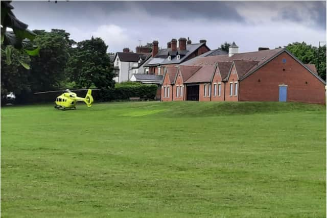 The air ambulance landed on Town Fields.