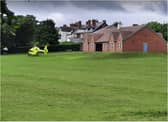 The air ambulance landed on Town Fields.