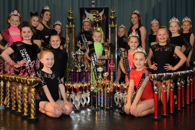 Dancers from the Sarah Howe Cookson School of Dance at Perth Green Community Assocation with their trophy haul from a competition in Wales.