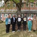 Jane and Sarah from Doncaster School for the Deaf with Jade, Keira and Noah, the winning designers, Tracey, Natalie and Hannah from Communication Specialist College Doncaster.