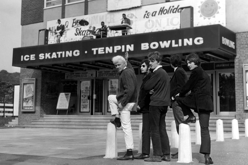 Heinz and the Wild Boys outside the Silver Blades Ice Rink, Queens Road, 1967. Ref no: S28570