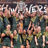 Australia celebrate winning the 2017 Rugby League World Cup. Photo by Bradley Kanaris/Getty Images