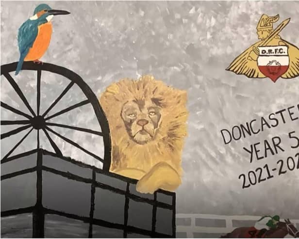 The mural captures aspects of Doncaster's history.