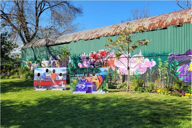 The new floral mural at Sandall Park.