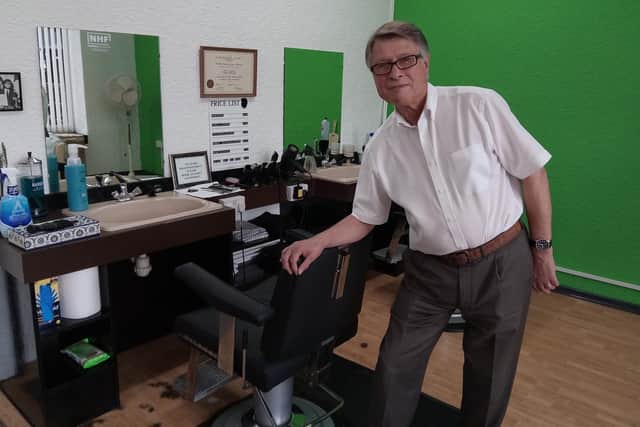 Derek Williams, at the Armthorpe Barber shop he has run for 50 years on Doncaster Road