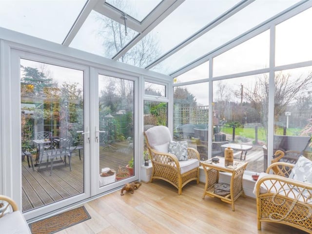With is surrounding windows, the Ollerton property's conservatory offers a bright and relaxing retreat. It has patio doors leading to the garden and laminate flooring.