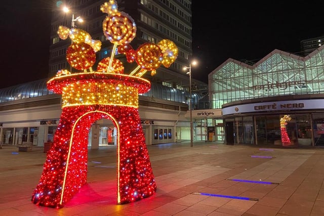 Candy canes and sweets decorate the city centre.