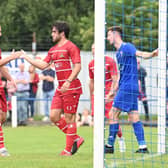 Aidan Barlow celebrates scoring against Rossington.