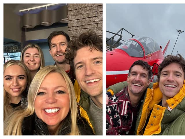 Radio 1 star Greg James stopped at Bawtry's Crown Hotel ahead of a leaving gift for his producer Chris Sawyer, a day with the Red Arrows. (Photos: Crown Hotel/Greg James).
