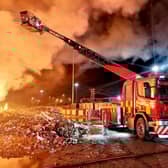 Firefighters are still tackling a huge fire at a recycling site on Balby Carr Bank in Doncaster, South Yorkshire