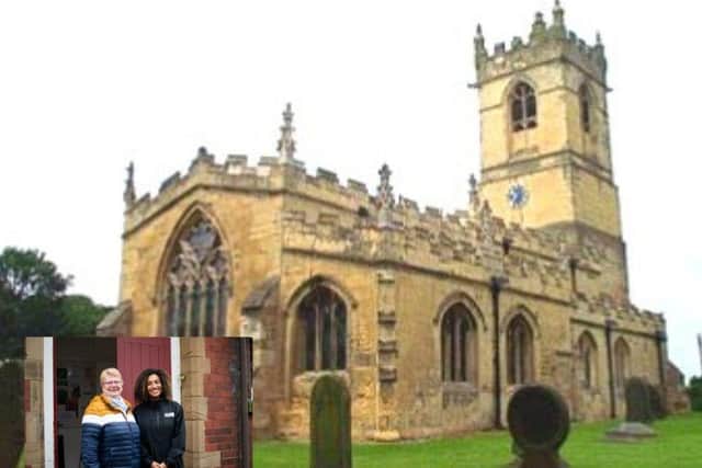 St Petere's Church in Barnburgh and (inset) Barbara Rutter, deputy church warden at St Peter’s District Church Council, with Jamilah Hassan, community relations manager at the Banks Group.