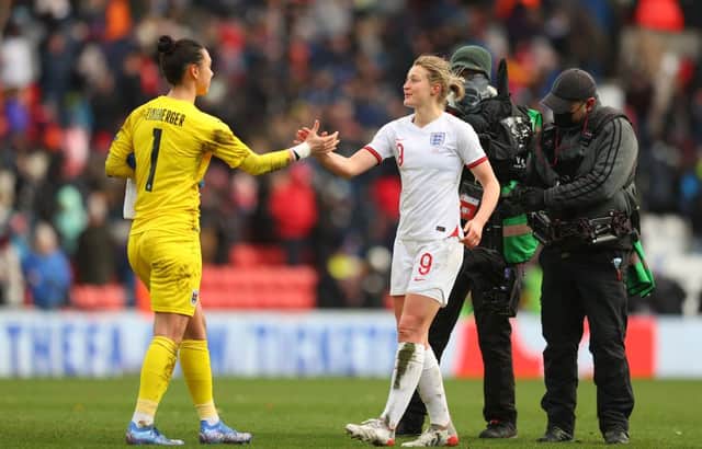Ellen White scored the winner against Austria in Sunderland and could make history in Doncaster by equaling or surpassing Kelly Smith's all-time goalscoring record. Photo by Catherine Ivill/Getty Image