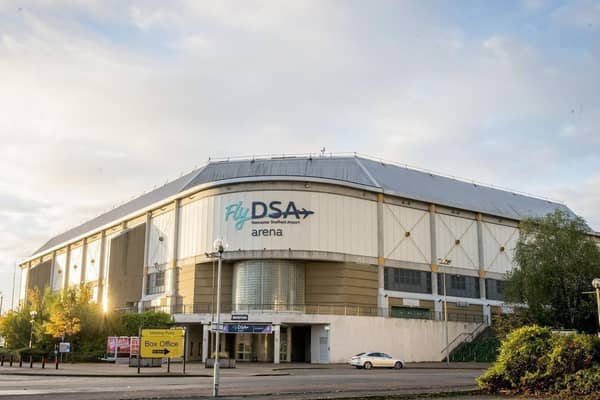Sheffield Arena with its FlyDSA sign.