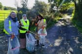 Participants and staff cleaning up near the Bentley Mill Dike.