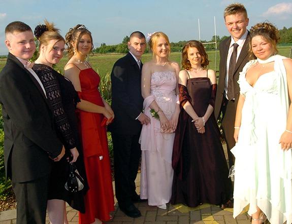 Rossington All Saints year 11 prom - pictured, left to right, are Shane Pinkney, Samantha Payne, Tara Moore, Scott Royle, Kristin Viet, Aimmee Whittaker, Gavin Rowe, and Amy White, all 16 , June 2006