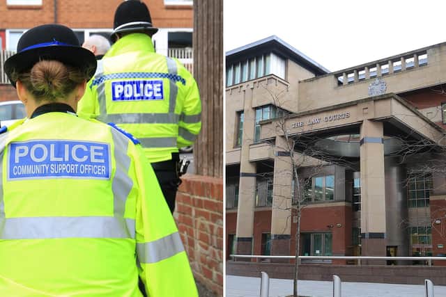 Sheffield Crown Court, pictured, has heard how a jealous thug has been given a suspended prison sentence after he struck a man to the head with two glasses at his partner's home.