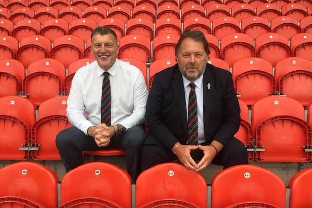 Club Doncaster chief executive Gavin Baldwin (left) alongside now-departed Doncaster Rovers Belles chief executive Russ Green.