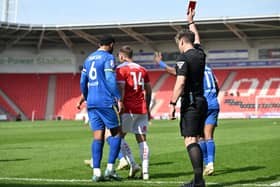 Billy Sharp is given his marching orders. Picture: Bruce Rollinson/AHPIX.