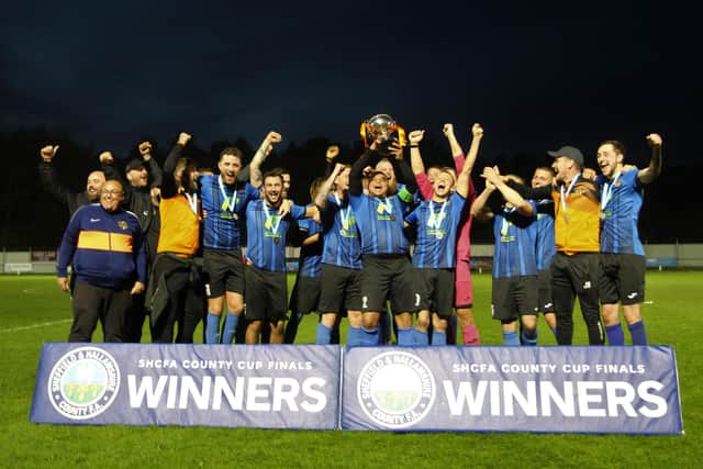Scawthorpe Athletic celebrate retaining the Sunday Senior Cup.