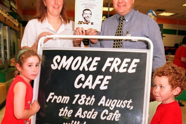 Julie Millet of Doncaster Health presented a certificate to Asda Doncaster's catering manager when the cafe went smoke free in 1997