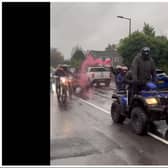 Quad and off road bikers, some with smoke bombs, paid a colourful and noisy tribute at the funeral of dad Ben McMinn at his funeral.