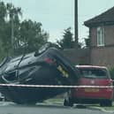 The overturned car in Rossington this afternoon.
