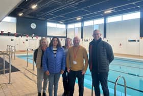Councillors Rachael Blake and Bob Anderson with General Manager Lewis Smart and residents who have used the £1 swim scheme.