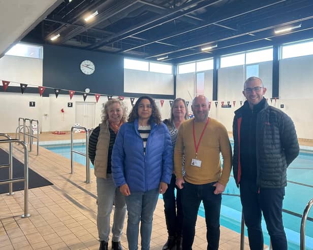 Councillors Rachael Blake and Bob Anderson with General Manager Lewis Smart and residents who have used the £1 swim scheme.