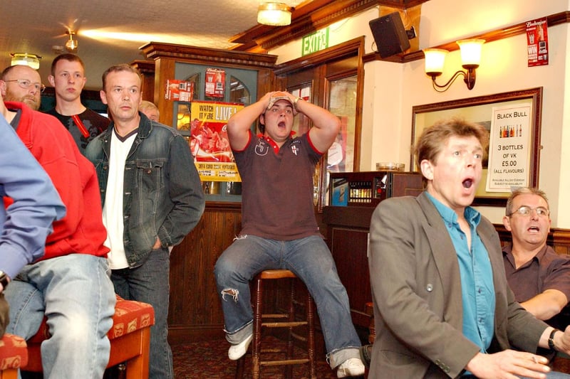It's a similar scene in the Black Bull in East Boldon as fans watch England lose on penalties to Portugal in the 2004 Euros.
