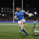 Taylan May of Samoa makes a break during the Men's International Test Match between Samoa and the Cook Islands at Campbelltown Sports Stadium on June 25, 2022 in Sydney, Australia. (Photo by Mark Kolbe/Getty Images)