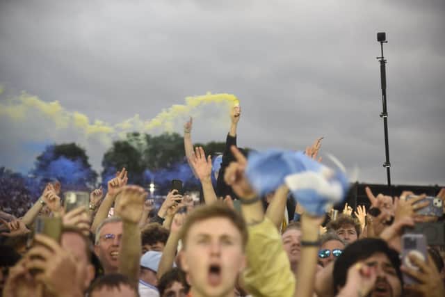 The 30,000 strong audience was a Leeds United themed party, with a sea of white, blue and yellow. (Photo: Luc Burke-Lejeune).