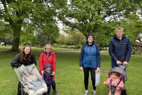 Pictured are parents and children enjoying one of Rachel’s organised walks