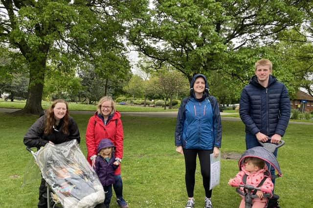 Pictured are parents and children enjoying one of Rachel’s organised walks