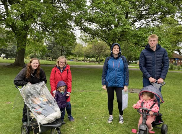 Pictured are parents and children enjoying one of Rachel’s organised walks
