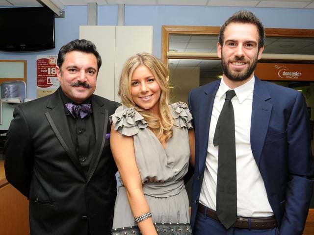 (l-r) Ford Qureshi, of DRI, Emma Beaglehole, of Doncaster Knights and Adam Underwood, of Leeds United, at the Doncaster Knights Movember Ball in 2011