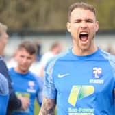 Rossington Main goalscorer and captain Greg Young celebrates victory in the play-off semi-finals. Picture: Russ Sheppard/Offthebenchpics